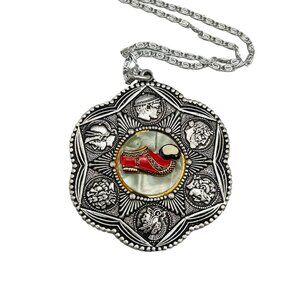 Vintage 1970s Athens Parthenon Souvenir Pendant Necklace Reversible Medallion
